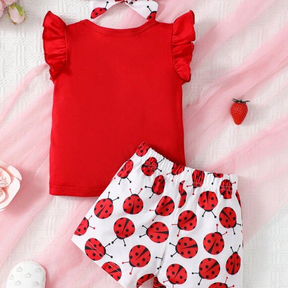 Ladybug Baby Girl Outfit | Little Lady 3PC Set 6 - 9M -3T Infant Summer Clothes - Picture 2 of 8